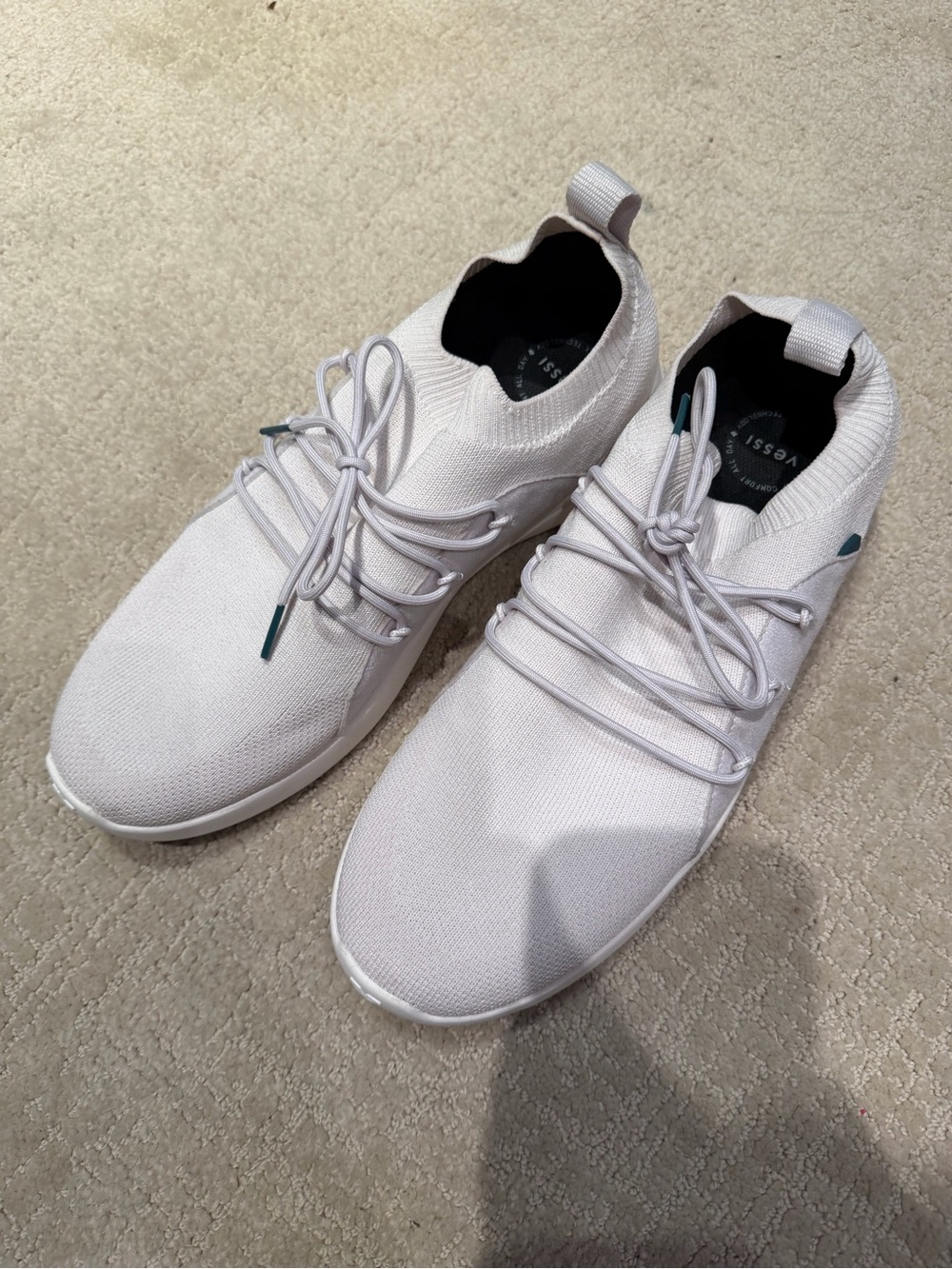 Vessi Men's White Knit Slip-On Sneakers with Lace Detail
